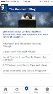 Goodwill Mobile App Blog Screen