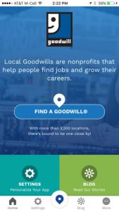Goodwill Mobile App Home Screen