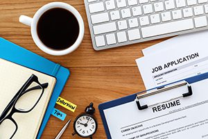 Job search with wood desk background