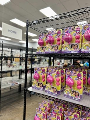 Toys displayed in a shelf