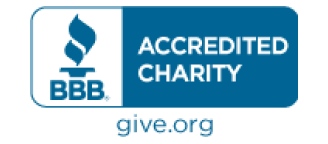 BBB Accredited Charity badge with flame logo and 'ACCREDITED CHARITY' label, plus give.org at the bottom.