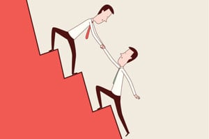 Illustration of one businessman helping another worker up Illustration of one businessman helping another worker up