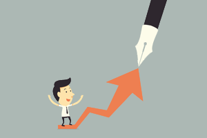 Illustration of Man with Chart rising up Illustration of Man with Chart rising up