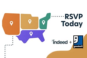 Colorful abstract map shapes with location pins, dotted connectors, and RSVP Today text.