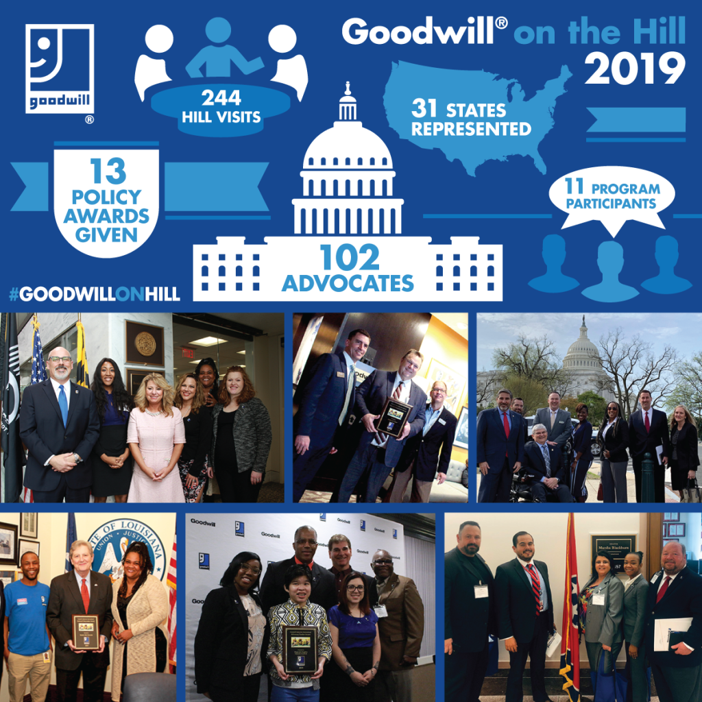 Goodwill on the Hill 2019 collage showing policy awards, advocates, and group photos with the Capitol dome.
