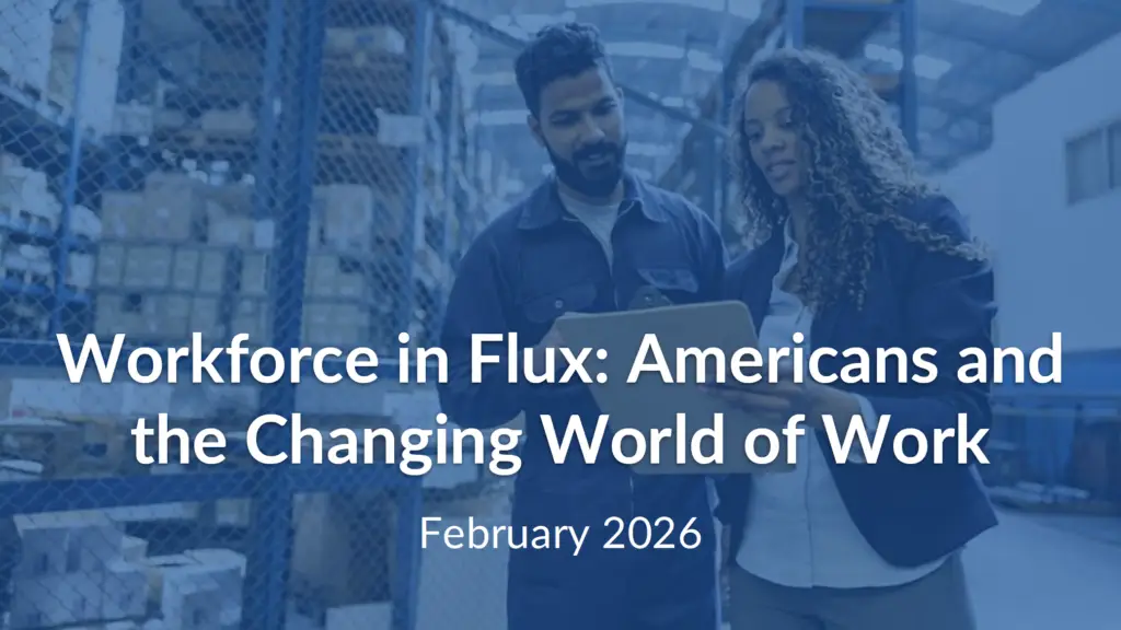 Cover image of report. Two people in a warehouse looking at a clipboard.