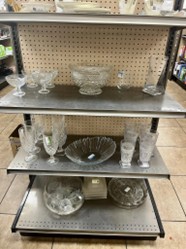 Glassware and Vases on a shelf